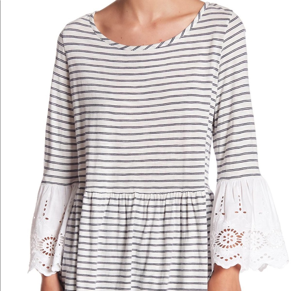 Caslon | Stripe Eyelet Lace Peplum Bell Sleeves